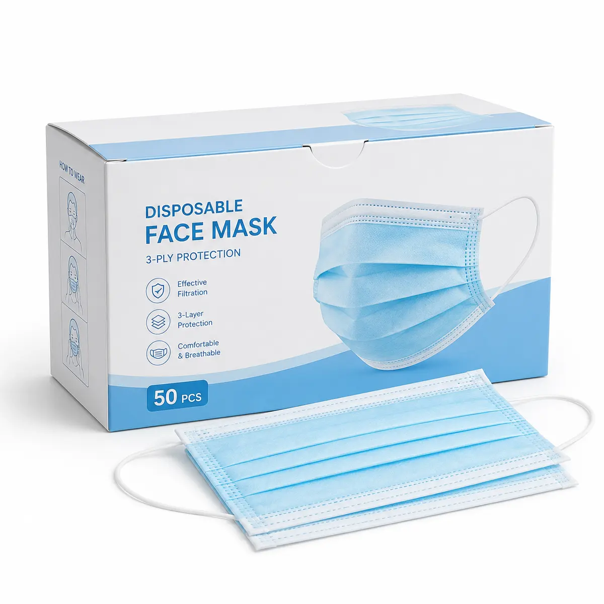 Disposable 3-Ply Face Masks