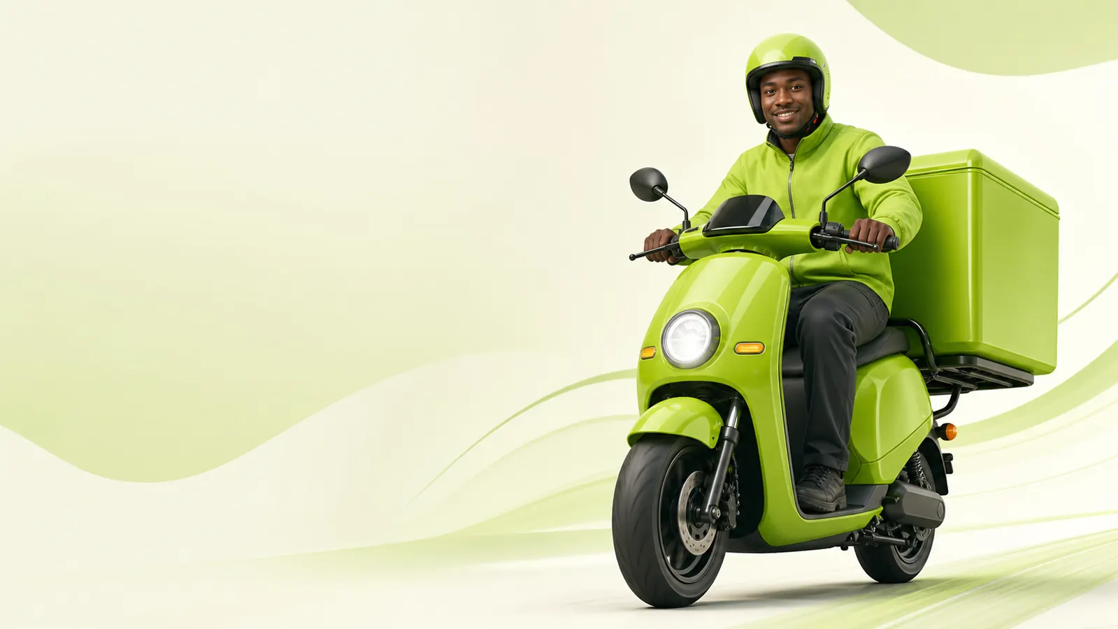 Flurzi delivery rider on a green cargo scooter
